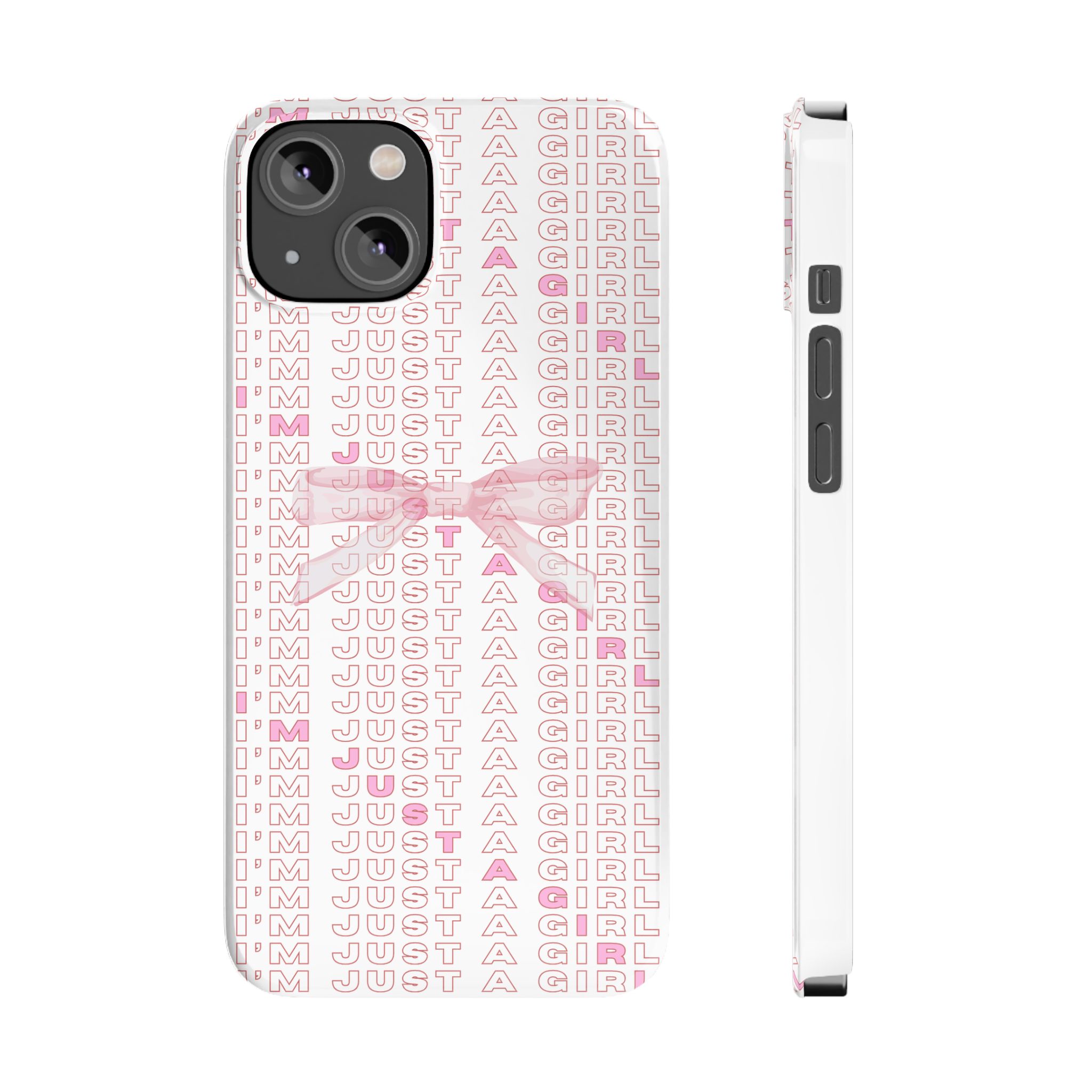 I'm just a girl Chic Slim Phone Case with Cute Bow Design, Stylish Accessories, Gift for Girls, Trendy Phone Covers, Perfect for Birthdays